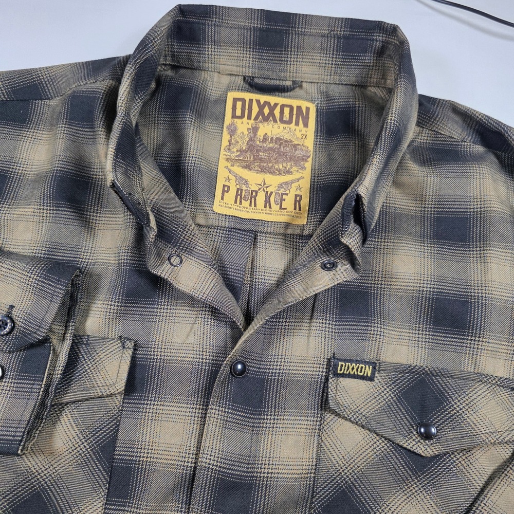 Dixxon Flannel Co The Parker D-Tech Plaid‎ Button Down Shirt Mens 2X Olive Black